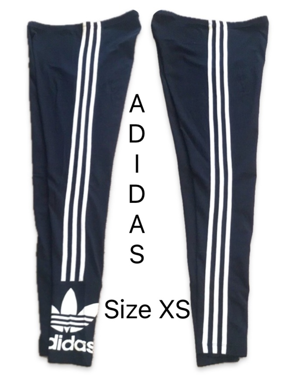 Adidas Black Leggings Three White Stripes Logo Cotton Stretch Athletic Size XS
